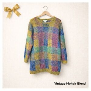 Vintage 90s RALSEY Mohair Blend Fuzzy Colorblock Sweater S